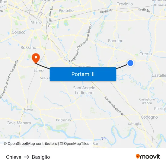 Chieve to Basiglio map