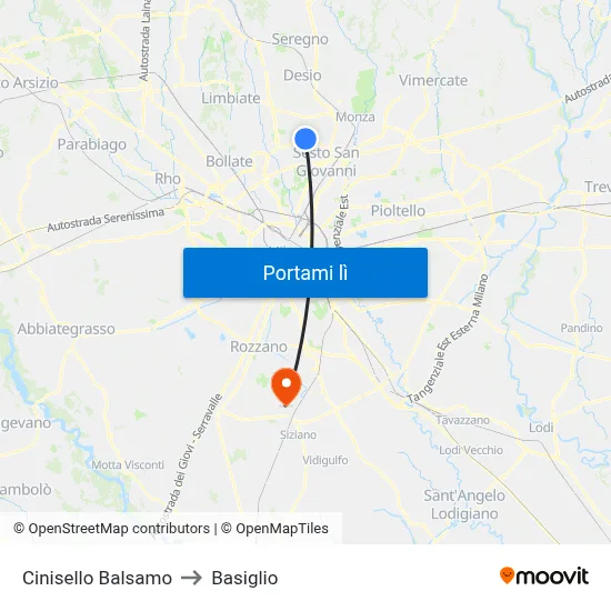 Cinisello Balsamo to Basiglio map