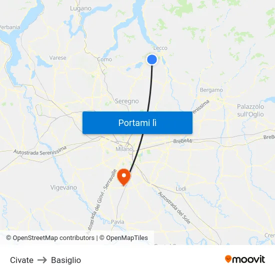 Civate to Basiglio map