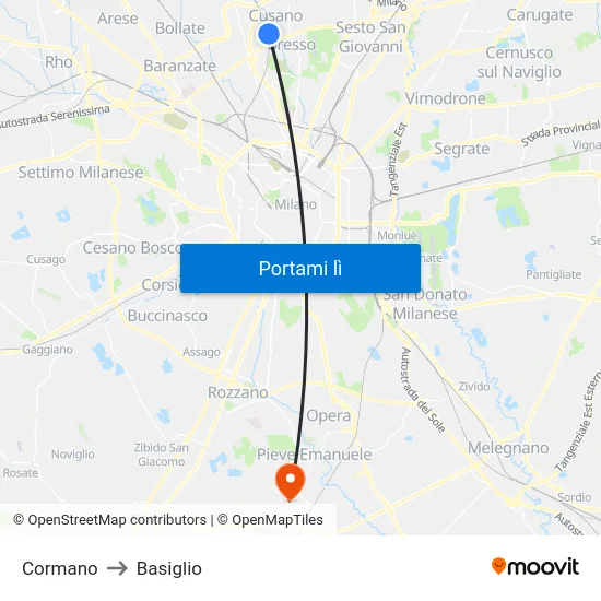 Cormano to Basiglio map