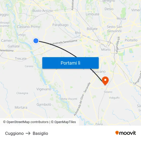 Cuggiono to Basiglio map