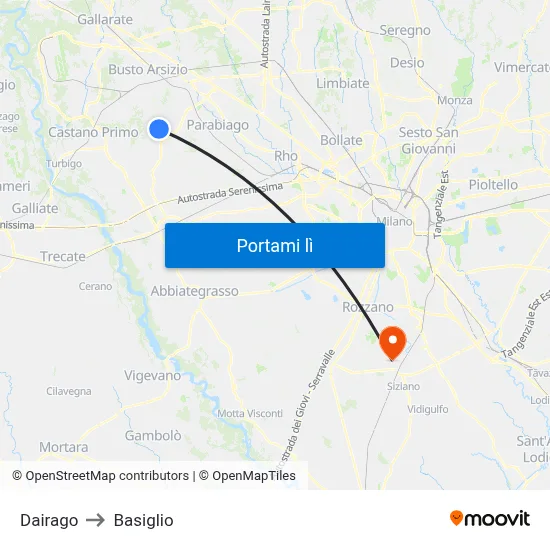 Dairago to Basiglio map