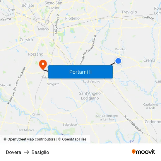 Dovera to Basiglio map