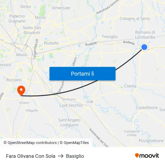 Fara Olivana Con Sola to Basiglio map