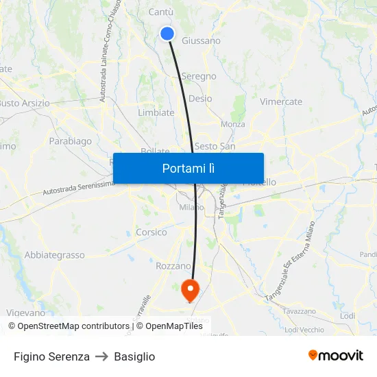 Figino Serenza to Basiglio map