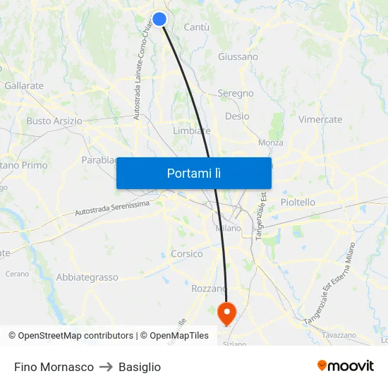 Fino Mornasco to Basiglio map