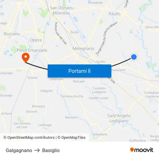 Galgagnano to Basiglio map
