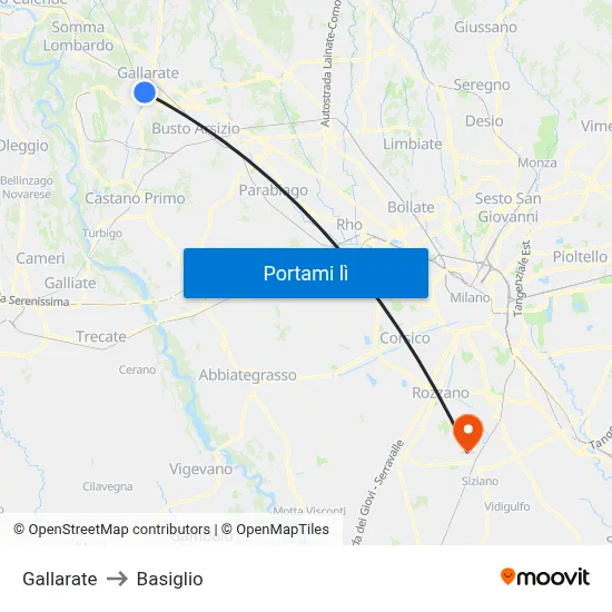 Gallarate to Basiglio map