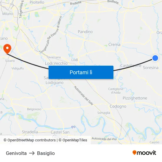 Genivolta to Basiglio map