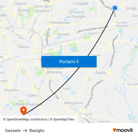 Gessate to Basiglio map