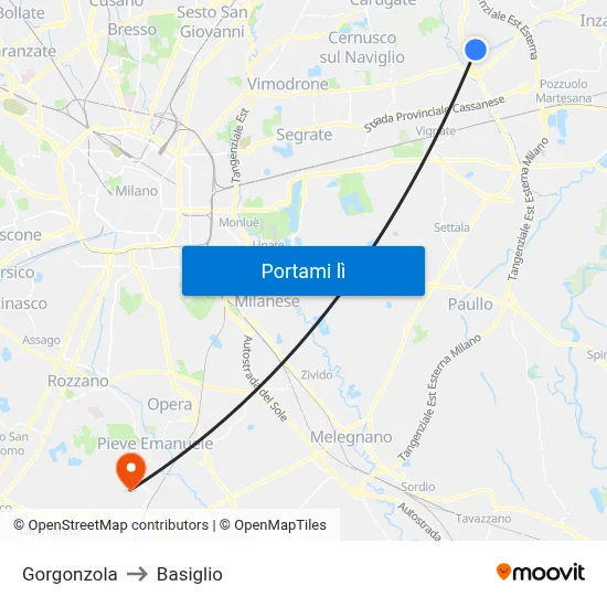 Gorgonzola to Basiglio map