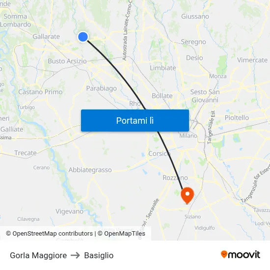 Gorla Maggiore to Basiglio map