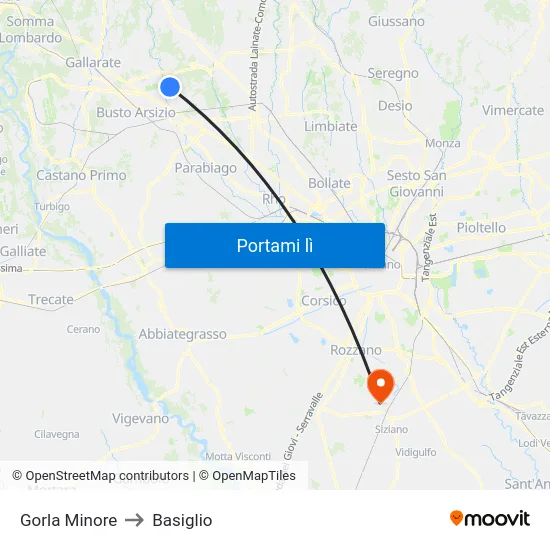 Gorla Minore to Basiglio map