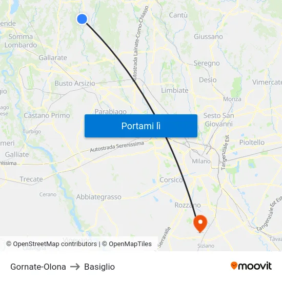 Gornate-Olona to Basiglio map