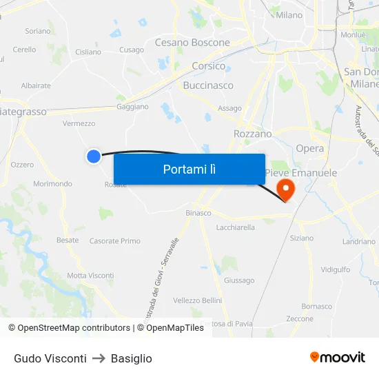 Gudo Visconti to Basiglio map