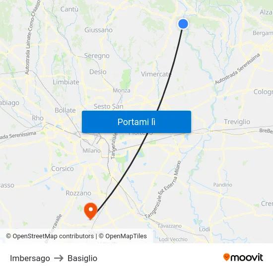 Imbersago to Basiglio map