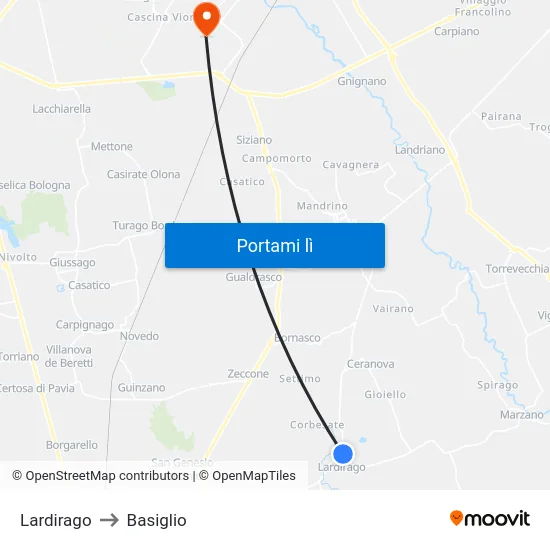 Lardirago to Basiglio map