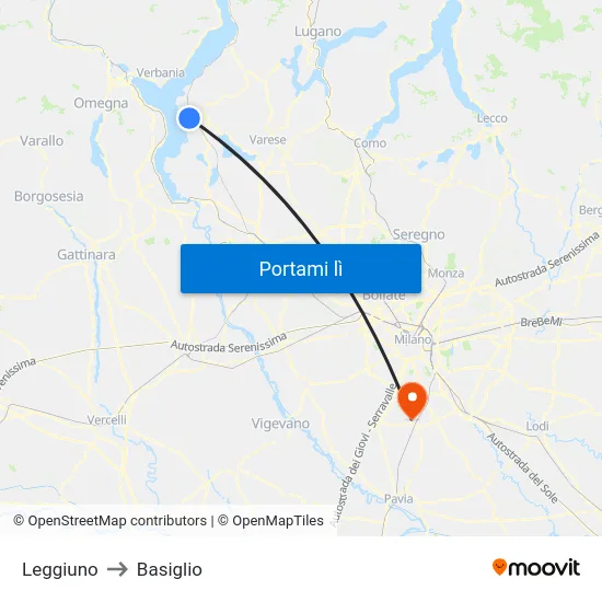 Leggiuno to Basiglio map