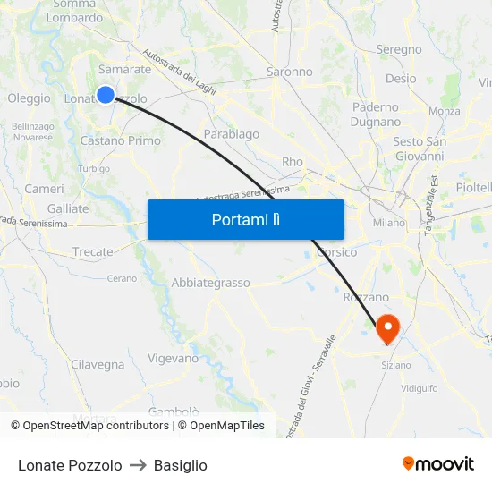 Lonate Pozzolo to Basiglio map