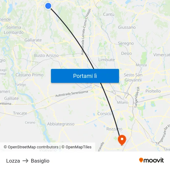Lozza to Basiglio map