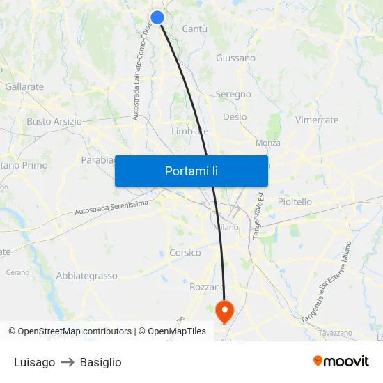 Luisago to Basiglio map