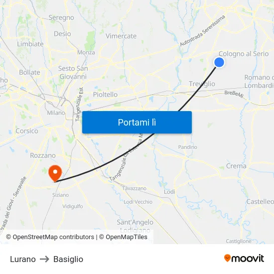 Lurano to Basiglio map
