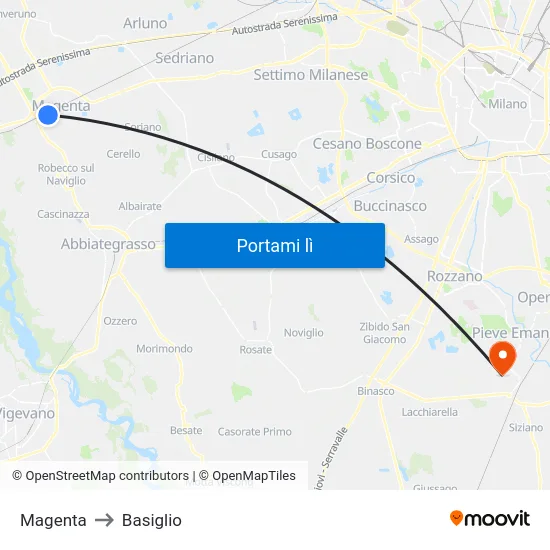 Magenta to Basiglio map