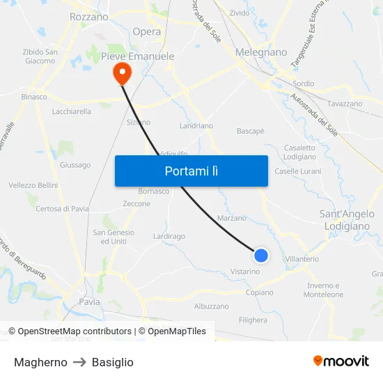 Magherno to Basiglio map