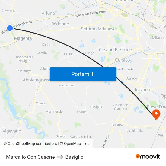 Marcallo Con Casone to Basiglio map