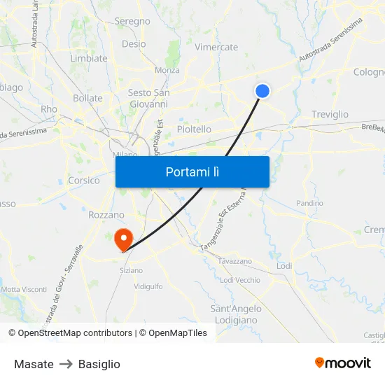 Masate to Basiglio map