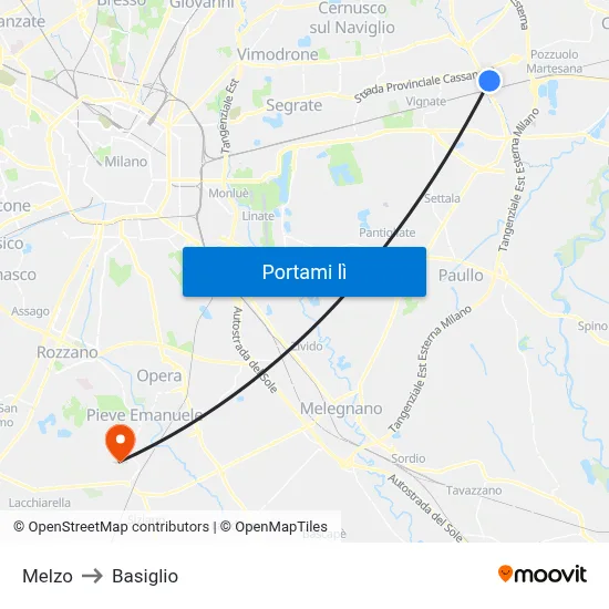 Melzo to Basiglio map