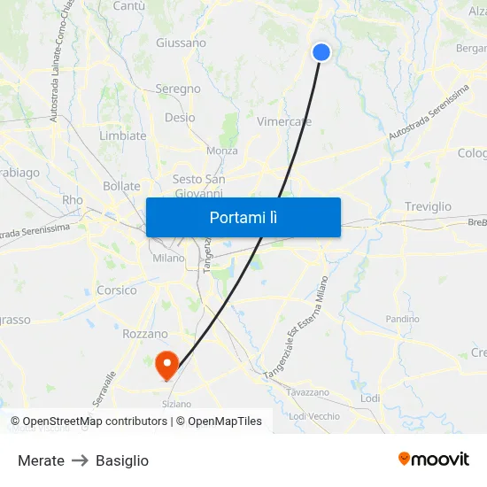 Merate to Basiglio map