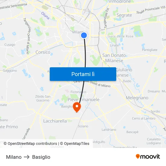 Milano to Basiglio map