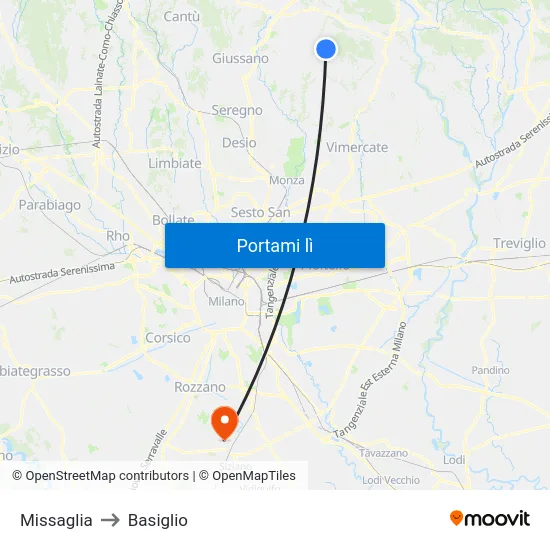 Missaglia to Basiglio map