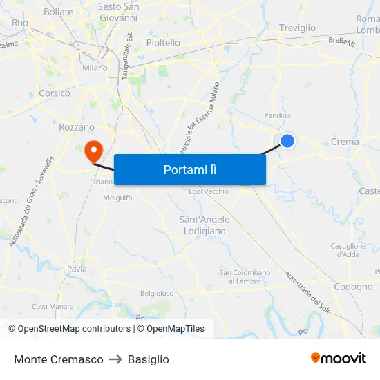 Monte Cremasco to Basiglio map