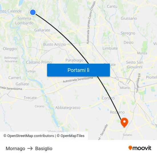 Mornago to Basiglio map