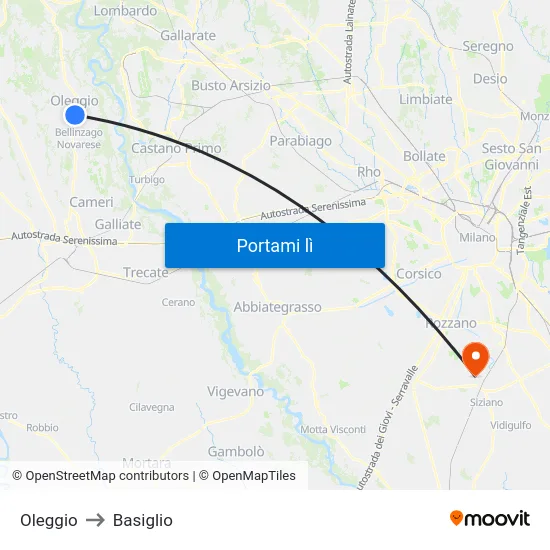 Oleggio to Basiglio map
