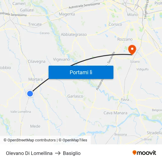 Olevano Di Lomellina to Basiglio map