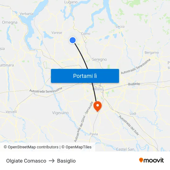 Olgiate Comasco to Basiglio map