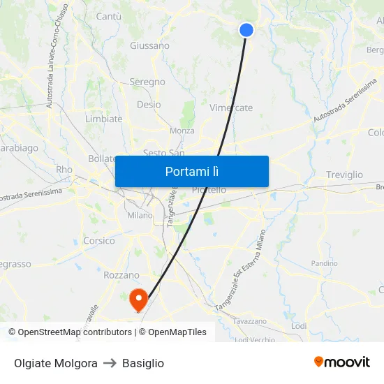 Olgiate Molgora to Basiglio map