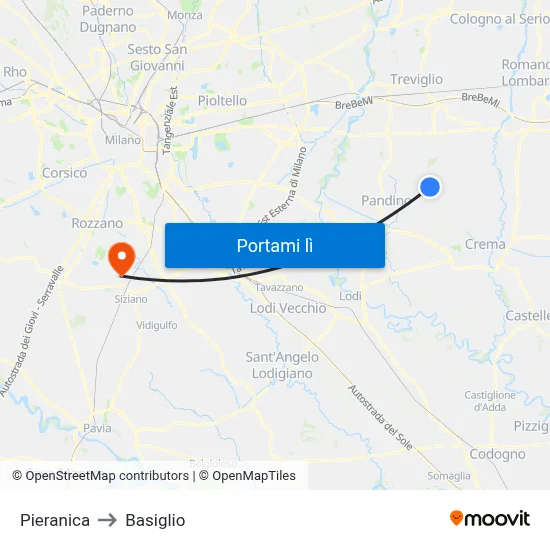 Pieranica to Basiglio map