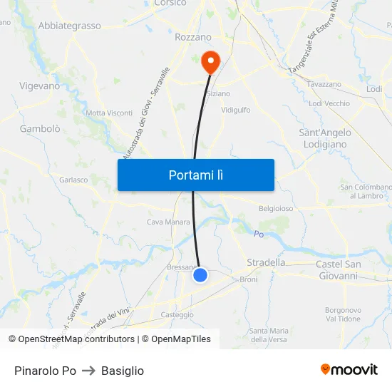 Pinarolo Po to Basiglio map