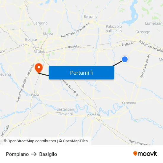 Pompiano to Basiglio map