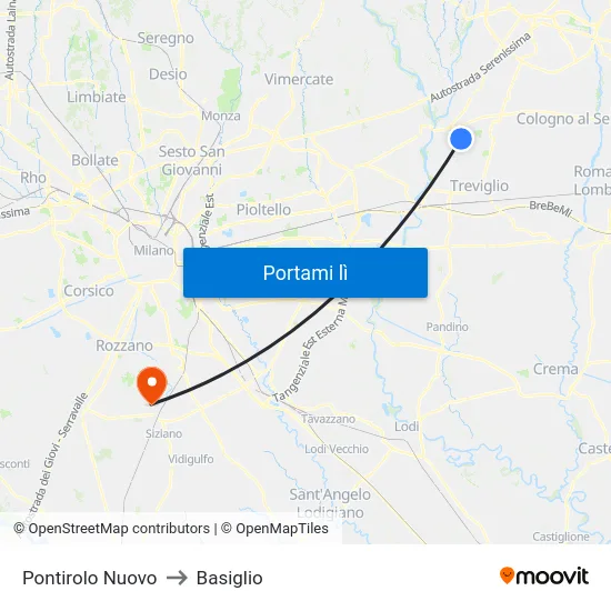 Pontirolo Nuovo to Basiglio map