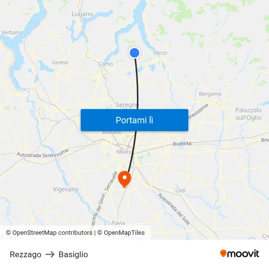 Rezzago to Basiglio map