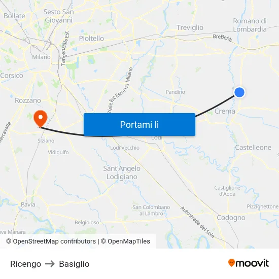 Ricengo to Basiglio map