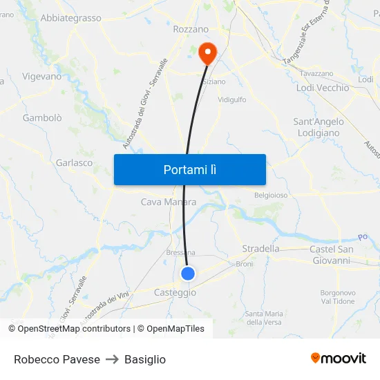 Robecco Pavese to Basiglio map
