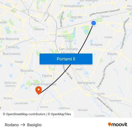 Rodano to Basiglio map