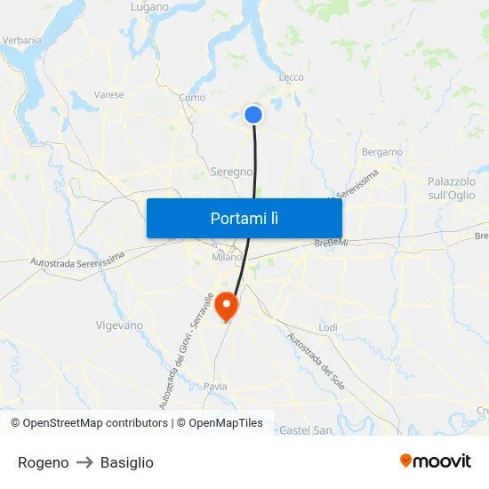 Rogeno to Basiglio map