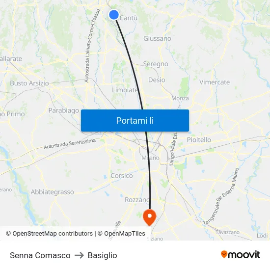 Senna Comasco to Basiglio map